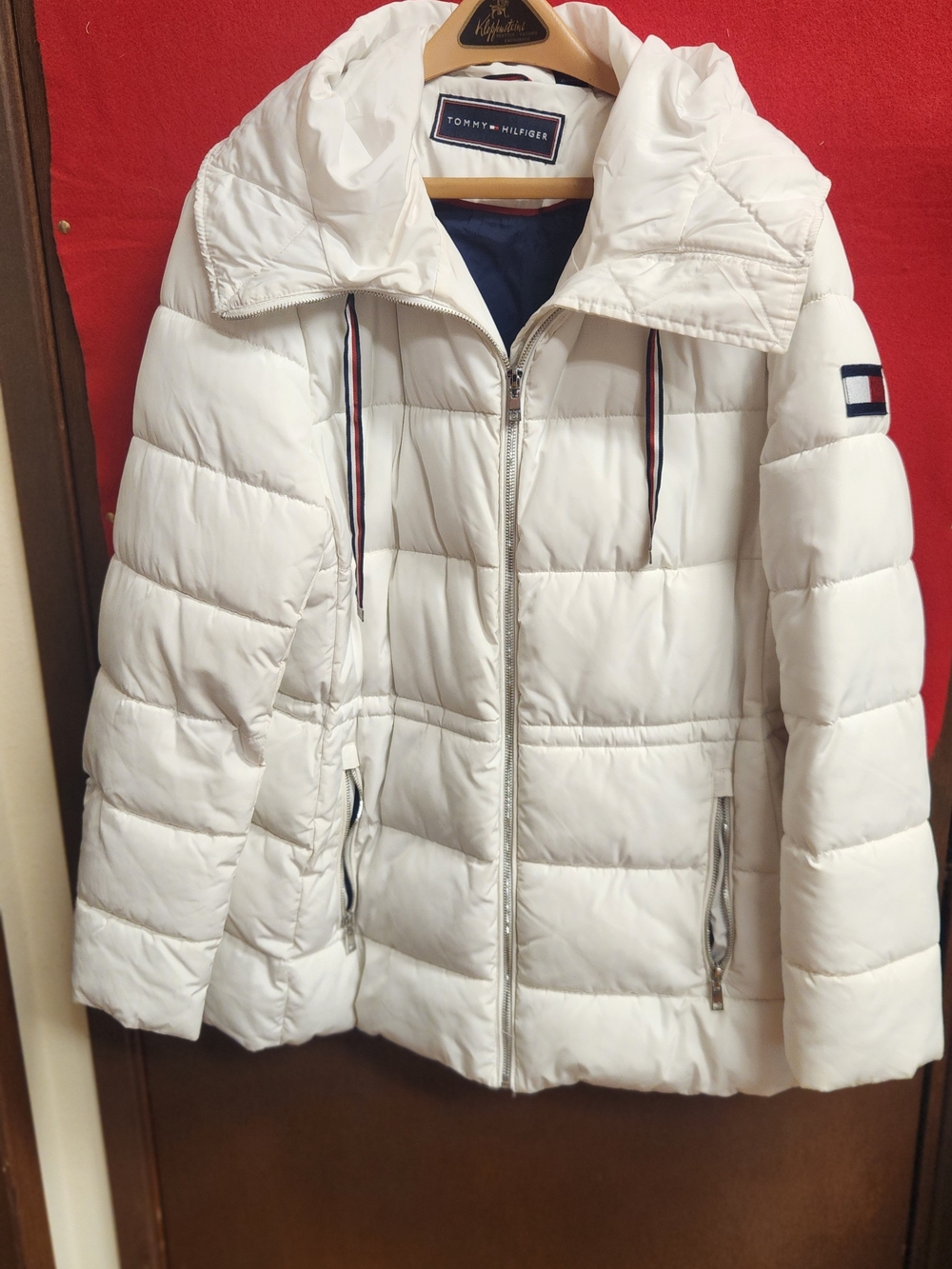 Tommy Hilfiger Cream Quilted Puffer Jacket with High Collar